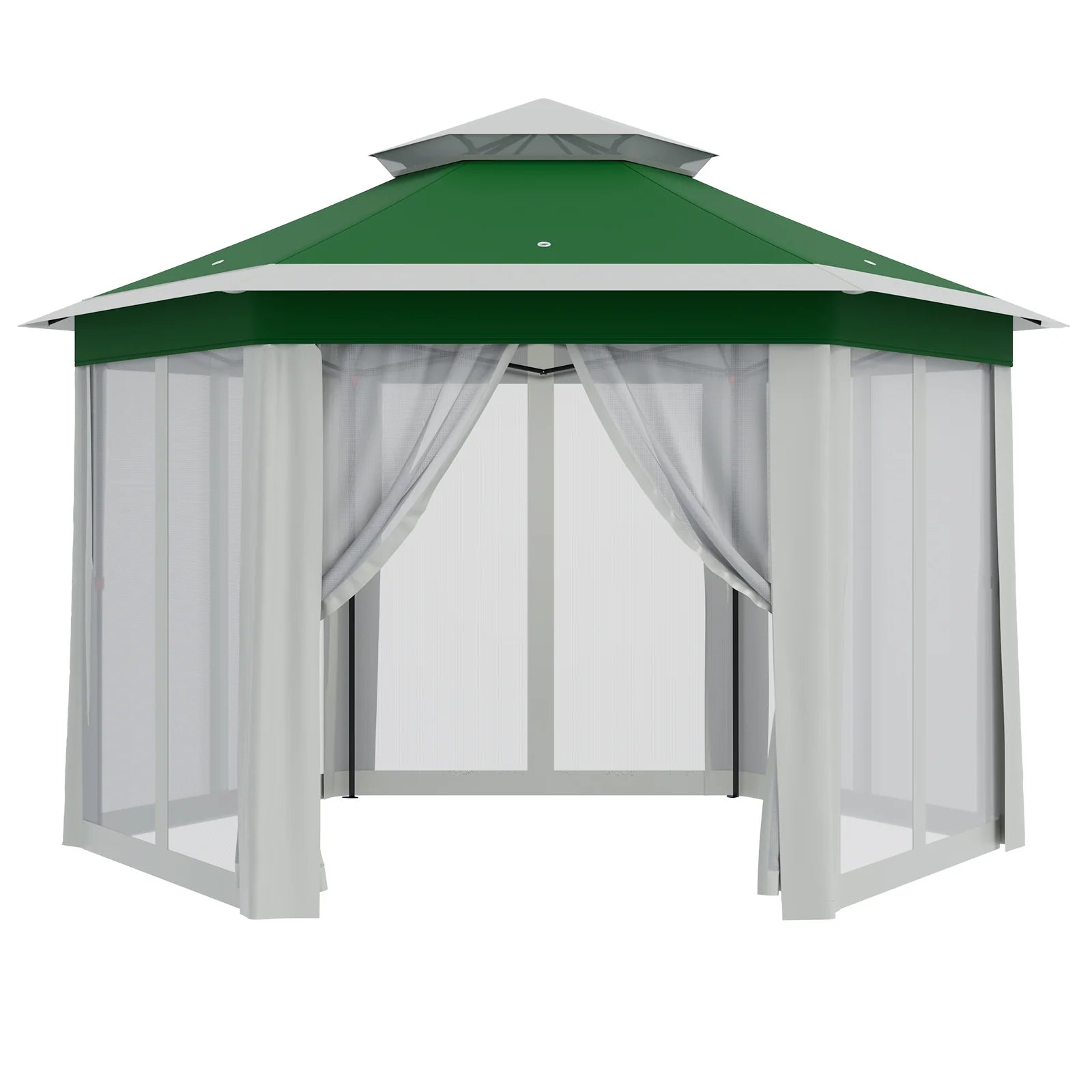 Garvee Hexagon Pavillon 4×4 m, Mit Moskitonetz, Wasserdicht, UV-Schutz, Höhenverstellbar, Grün