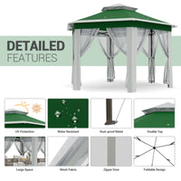 Garvee Hexagon Pavillon 4×4 m, Mit Moskitonetz, Wasserdicht, UV-Schutz, Höhenverstellbar, Grün