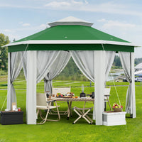 Garvee Hexagon Pavillon 4×4 m, Mit Moskitonetz, Wasserdicht, UV-Schutz, Höhenverstellbar, Grün