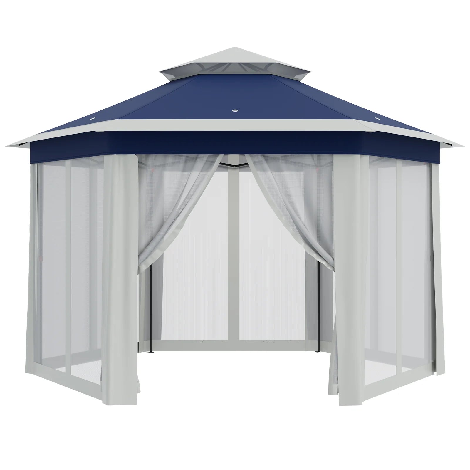 Garvee Hexagon Pavillon 4×4 m, Mit Moskitonetz, Wasserdicht, UV-Schutz, Höhenverstellbar, Blau