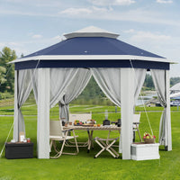 Garvee Hexagon Pavillon 4×4 m, Mit Moskitonetz, Wasserdicht, UV-Schutz, Höhenverstellbar, Blau