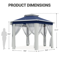 Garvee Hexagon Pavillon 4×4 m, Mit Moskitonetz, Wasserdicht, UV-Schutz, Höhenverstellbar, Blau