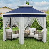 Garvee Hexagon Pavillon 4×4 m, Mit Moskitonetz, Wasserdicht, UV-Schutz, Höhenverstellbar, Blau - Blau