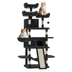 GARVEE Großer Katzenbaum 68.5'' für große Katzen, robust, mit Kratzpfosten, Plüsch, Hängematten, Korb, hängendem Ball, Holz, für Wohnzimmer