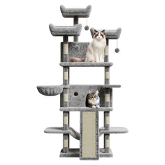 GARVEE Großer Katzenbaum 68,5" für große Katzen, robust, mit Sisal-Kratzpfosten, Plüschliegen, Hängematten, Holz, Hängender Ball, Wohnzimmer