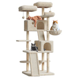 GARVEE 168cm Großer Mehrstufiger Katzenbaum - Kratzbaum mit Sisal, Hängematte, Plüsch - Robuste Bauweise, Vielseitig, Für Große Katzen, Indoor - Beige