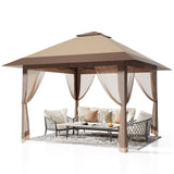 Garvee Pop Up Gazebo 4×4 m, Mit Moskitonetz, Stahlgestell, Für Garten & Terrasse - Khaki