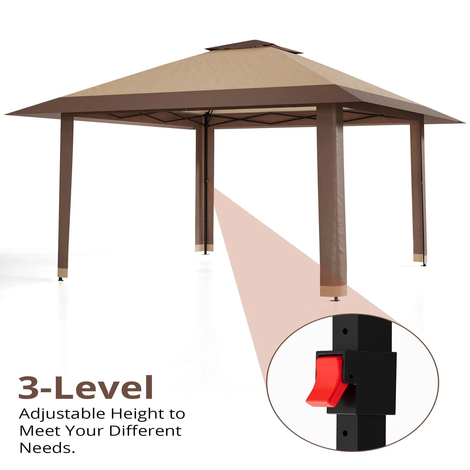 GARVEE Pop-Up Gazebo 4×4 m, Faltpavillon mit Moskitonetz, Robustes Stahlgestell, Wetterfest und Stabil für Garten, Terrasse und Outdoor-Events, Khaki