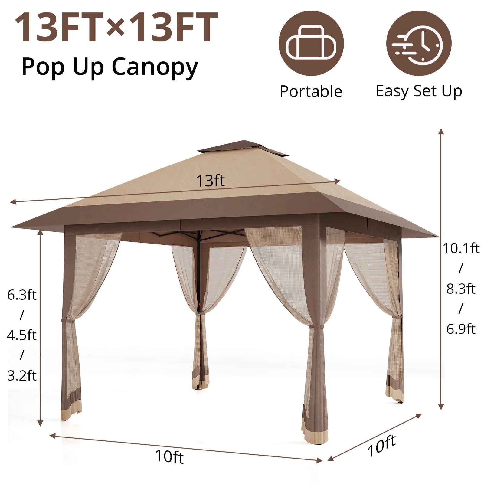 GARVEE Pop-Up Gazebo 4×4 m, Faltpavillon mit Moskitonetz, Robustes Stahlgestell, Wetterfest und Stabil für Garten, Terrasse und Outdoor-Events, Khaki