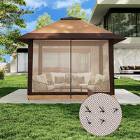 GARVEE Pop-Up Gazebo 4×4 m, Faltpavillon mit Moskitonetz, Robustes Stahlgestell, Wetterfest und Stabil für Garten, Terrasse und Outdoor-Events, Khaki