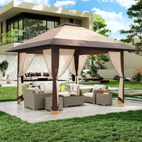 GARVEE Pop-Up Gazebo 4×4 m, Faltpavillon mit Moskitonetz, Robustes Stahlgestell, Wetterfest und Stabil für Garten, Terrasse und Outdoor-Events, Khaki