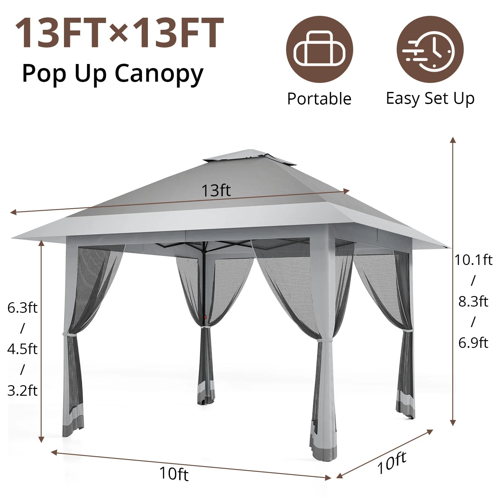 GARVEE Pop-Up Gazebo 4×4 m, Faltpavillon mit Moskitonetz, Robustes Stahlgestell, Wetterfest und Stabil für Garten, Terrasse und Outdoor-Events, Grau