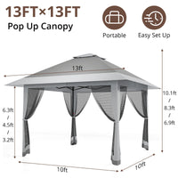 GARVEE Pop-Up Gazebo 4×4 m, Faltpavillon mit Moskitonetz, Robustes Stahlgestell, Wetterfest und Stabil für Garten, Terrasse und Outdoor-Events, Grau