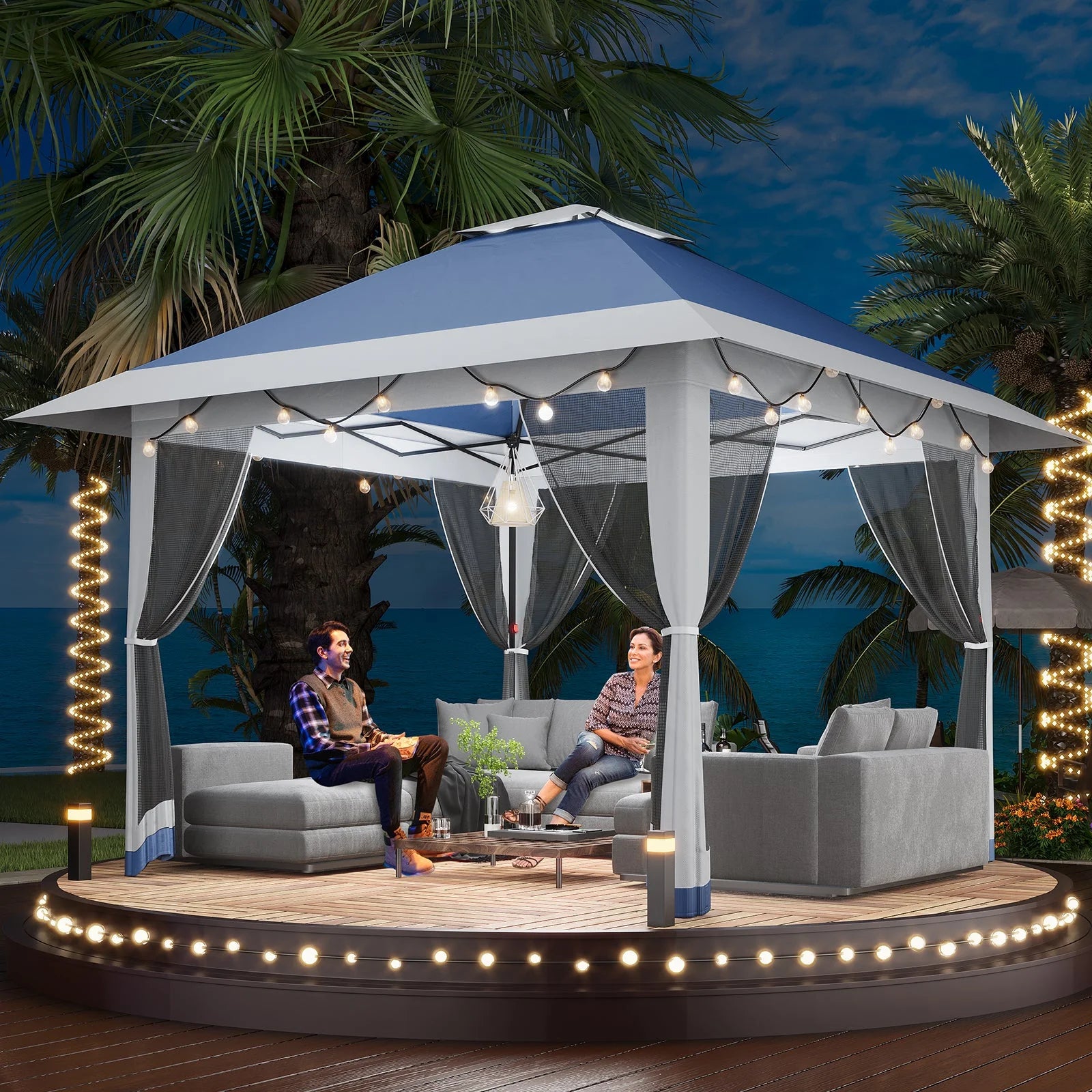 Garvee Pop Up Gazebo 4×4 m, Mit Moskitonetz, Stahlgestell, Für Garten & Terrasse