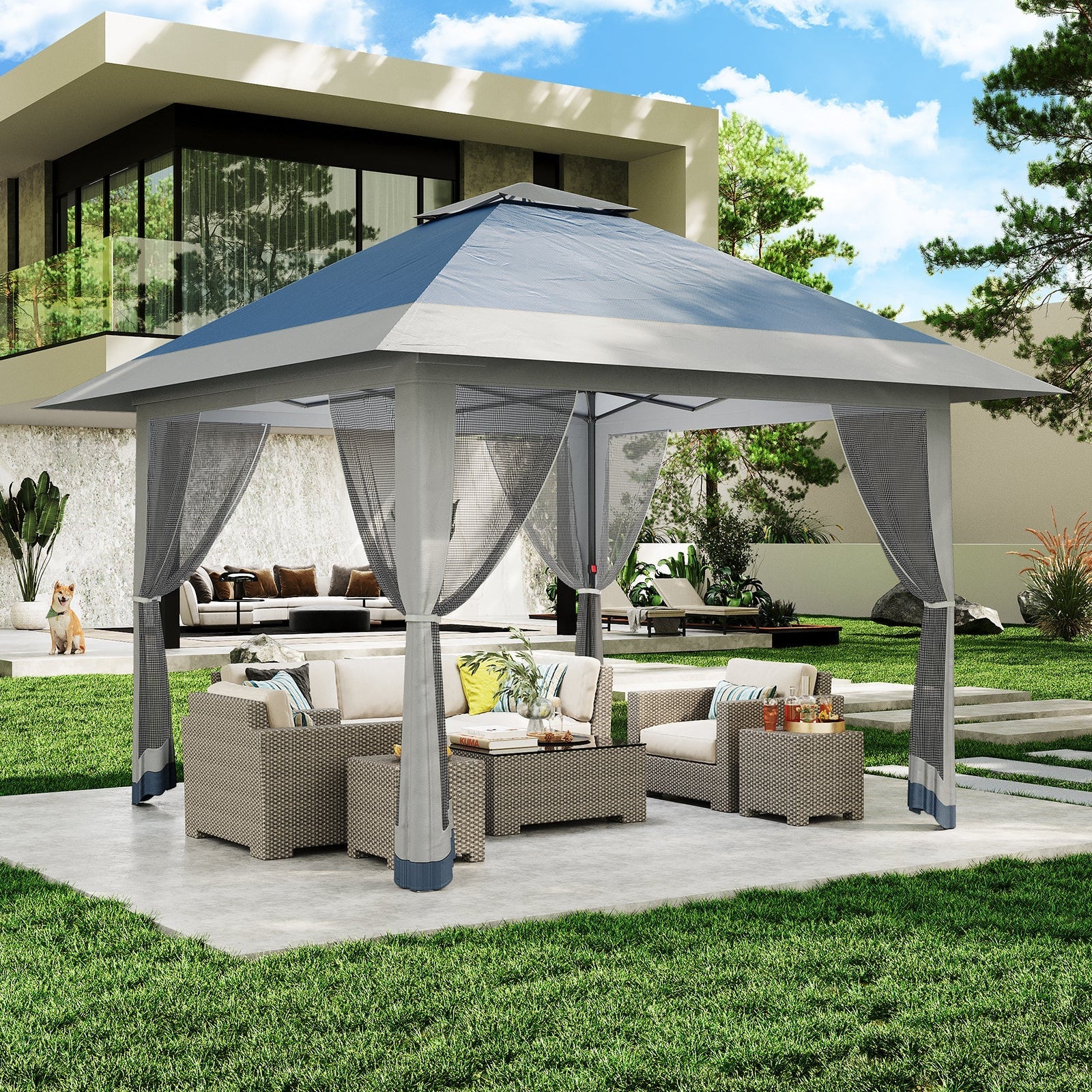 Garvee Pop Up Gazebo 4×4 m, Mit Moskitonetz, Stahlgestell, Für Garten & Terrasse