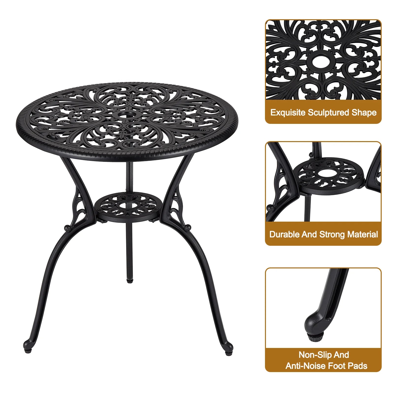Garvee Bistro Set 3 Teilig, Gussaluminium, Mit Schirmloch, Retro Messing, Für Garten & Balkon