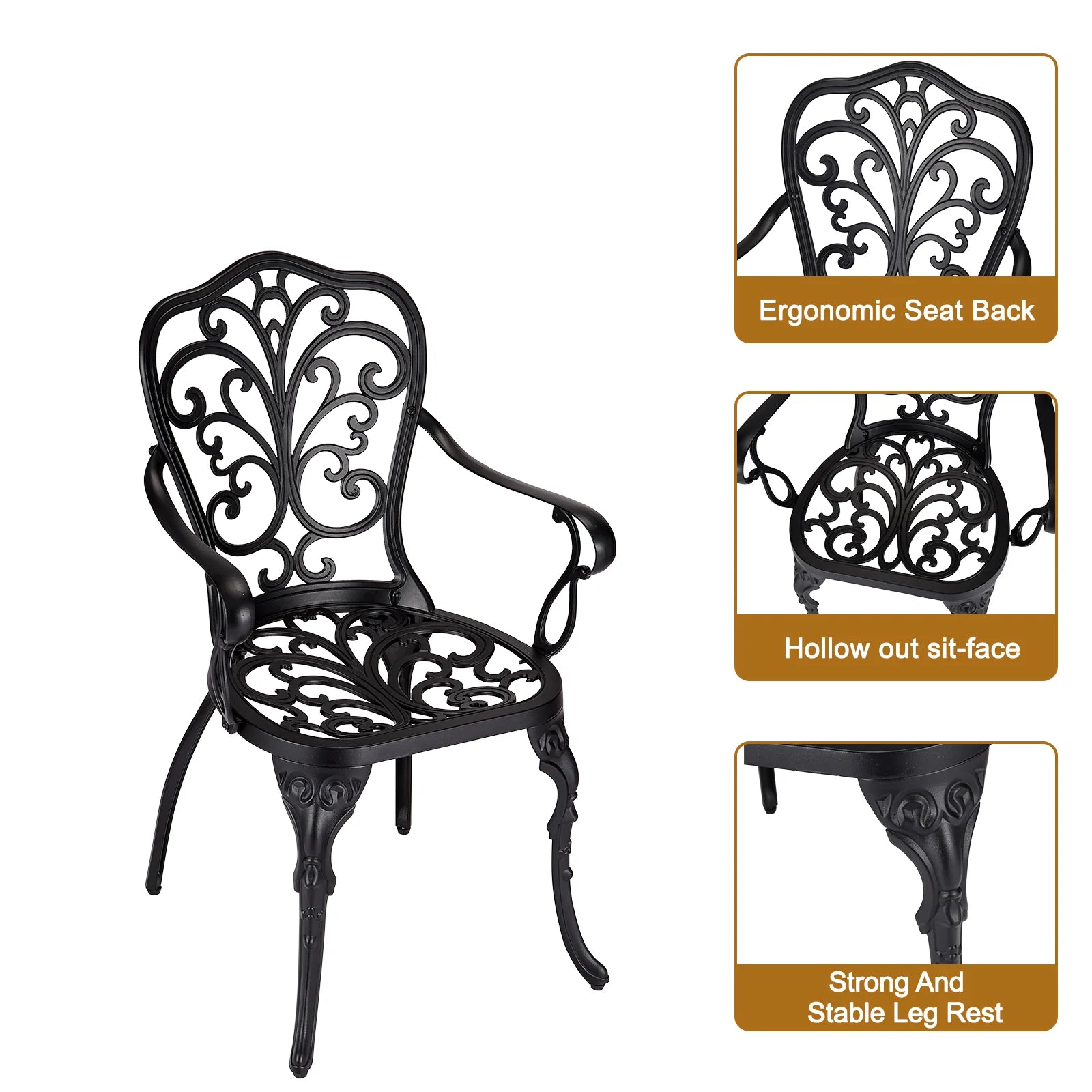 Garvee Bistro Set 3 Teilig, Gussaluminium, Mit Schirmloch, Retro Messing, Für Garten & Balkon