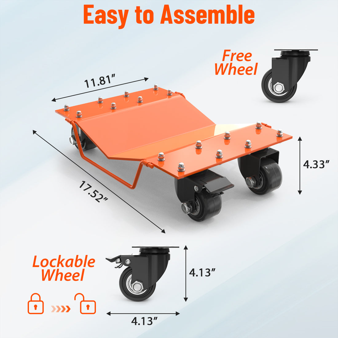 Garvee Schwerlast Rad-Rangierhilfe Set (4er-Set) – 3629 kg (3629 kg) Tragkraft, 360° Lenkrollen mit Feststeller, für Auto, LKW & Motorrad (Orange)