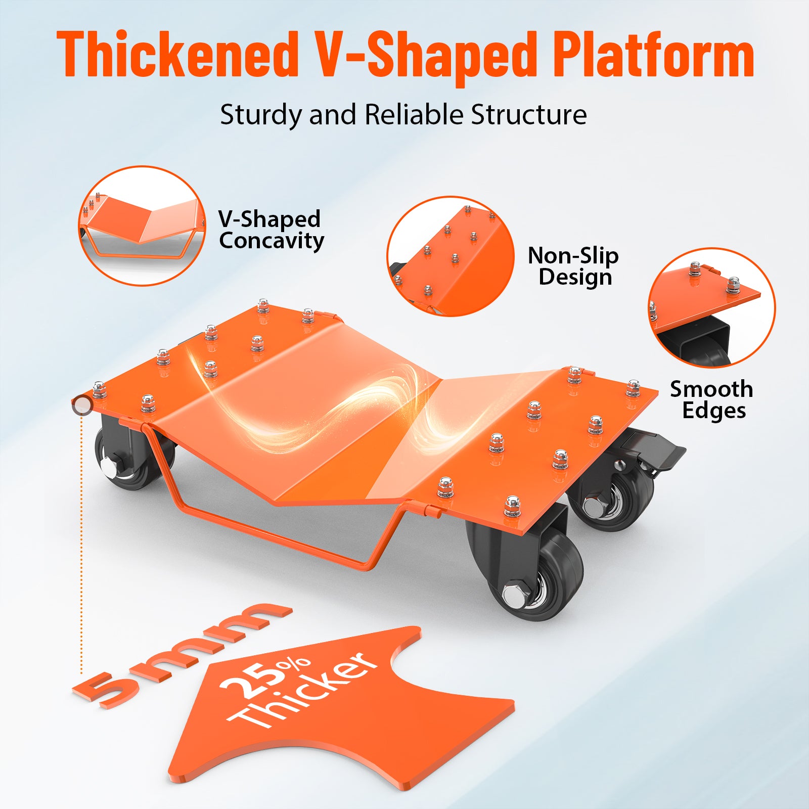 Garvee Schwerlast Rad-Dolly Set (4er-Set) – 8000 lbs (3629 kg) Tragkraft, 360° Lenkrollen mit Feststeller, für Auto, LKW & Motorrad (Orange)
