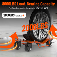 Garvee Schwerlast Rad-Dolly Set (4er-Set) – 8000 lbs (3629 kg) Tragkraft, 360° Lenkrollen mit Feststeller, für Auto, LKW & Motorrad (Orange)