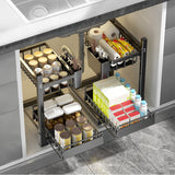 Garvee 2-Tier Under Sink Storage Kitchen Organizer, Pull Out Cabinet Organizer, L-Shaped, Adjustable Height, Aluminum Alloy, Silver