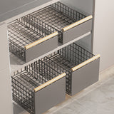 Garvee Ausziehbarer Küchenschrank Organizer Mit Klebefolie, Metallgitterkorb, Holzgriff Für Küche Und Bad, Rostfrei, Leise - Grau