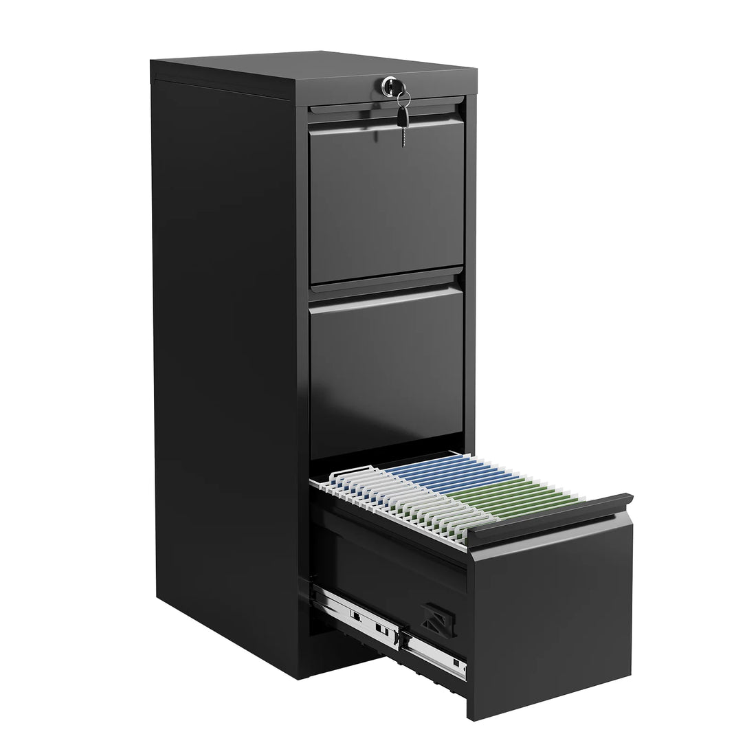 Garvee Metall-Aktenschrank mit 3 Schubladen, abschließbarer vertikaler Büroschrank aus 0,6 mm Stahl, Schwerlast-Aktenschrank für Büro und Zuhause, Schwarz