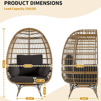 Garvee Rattan Ei Stuhl 360° Drehbar, Mit Kissen, Stahlrahmen, Für Innen & Außen, Braun+Schwarz