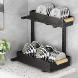 Garvee Metall Spülschrank Organizer - Höhenverstellbar 2-Stufig Ausziehbar für Küche Badezimmer Speisekammer Schwarz, mit Stauraum, mit Ablage - Schwarz