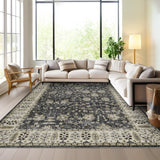 Garvee Marokkanische Teppiche 240 x 340 cm Flachfloriger rutschfester Teppich für Wohnzimmer Schlafzimmer Küche Boho-Stil Baumwollmischung Filzmaterial - Schwarz