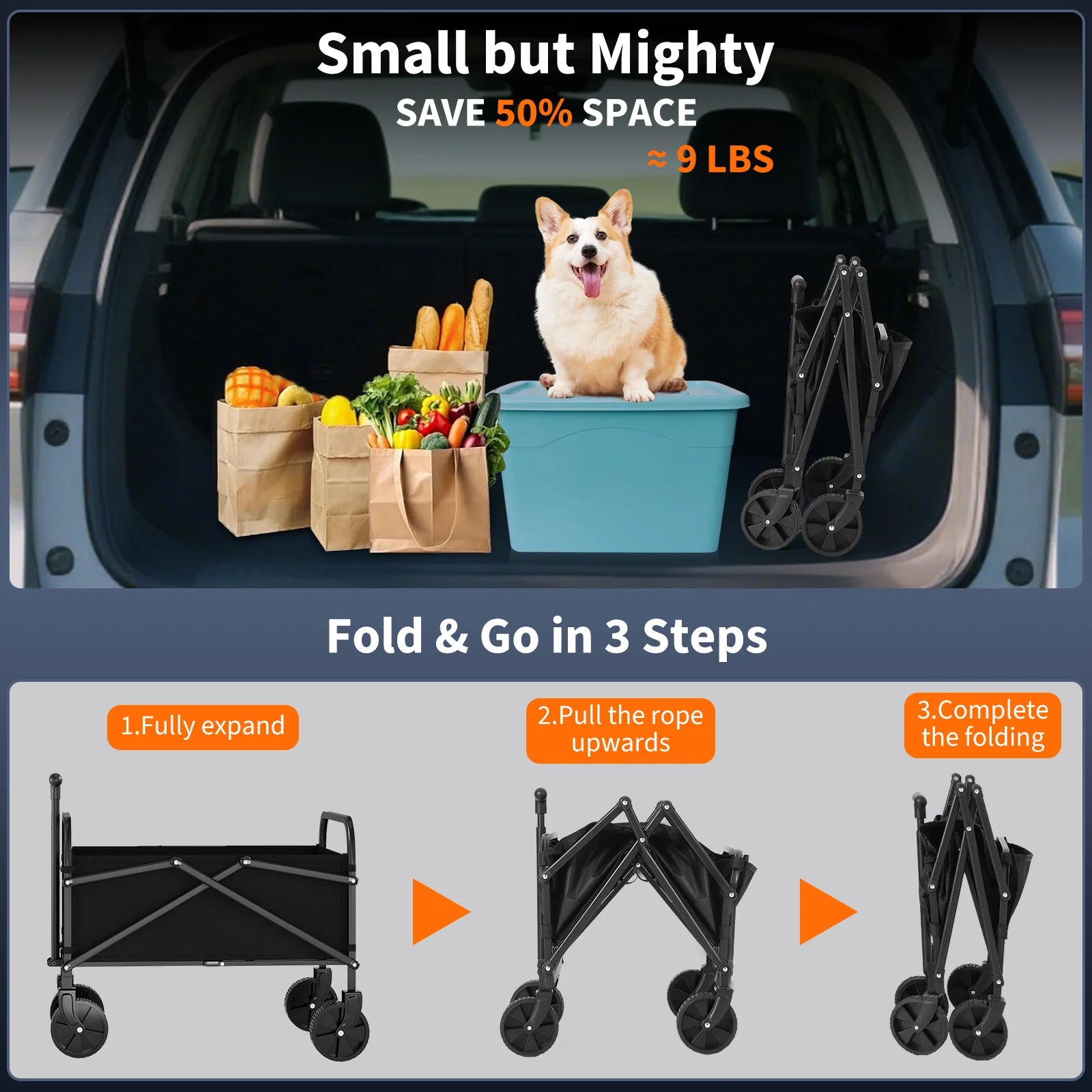 Garvee Bollerwagen Klappbar, 109 kg Tragkraft, 220 L, All Terrain Räder, Für Camping & Garten