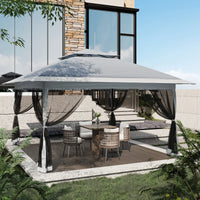 GARVEE Pop-Up Gazebo 4×4 m, Faltpavillon mit Moskitonetz, Robustes Stahlgestell, Wetterfest und Stabil für Garten, Terrasse und Outdoor-Events, Grau