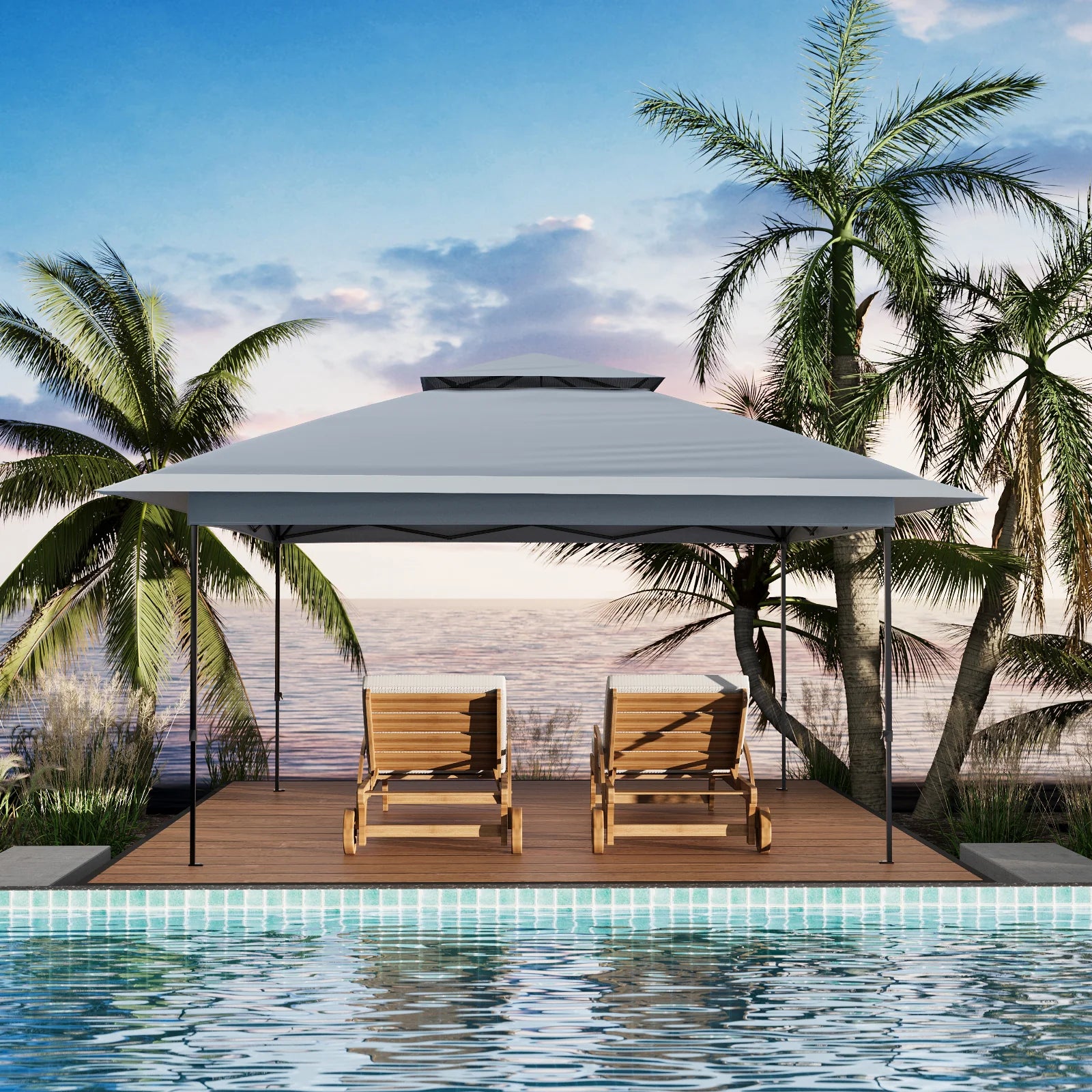 GARVEE Pop-Up Gazebo 4×4 m, Faltpavillon mit Moskitonetz, Robustes Stahlgestell, Wetterfest und Stabil für Garten, Terrasse und Outdoor-Events, Grau