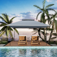 GARVEE Pop-Up Gazebo 4×4 m, Faltpavillon mit Moskitonetz, Robustes Stahlgestell, Wetterfest und Stabil für Garten, Terrasse und Outdoor-Events, Grau