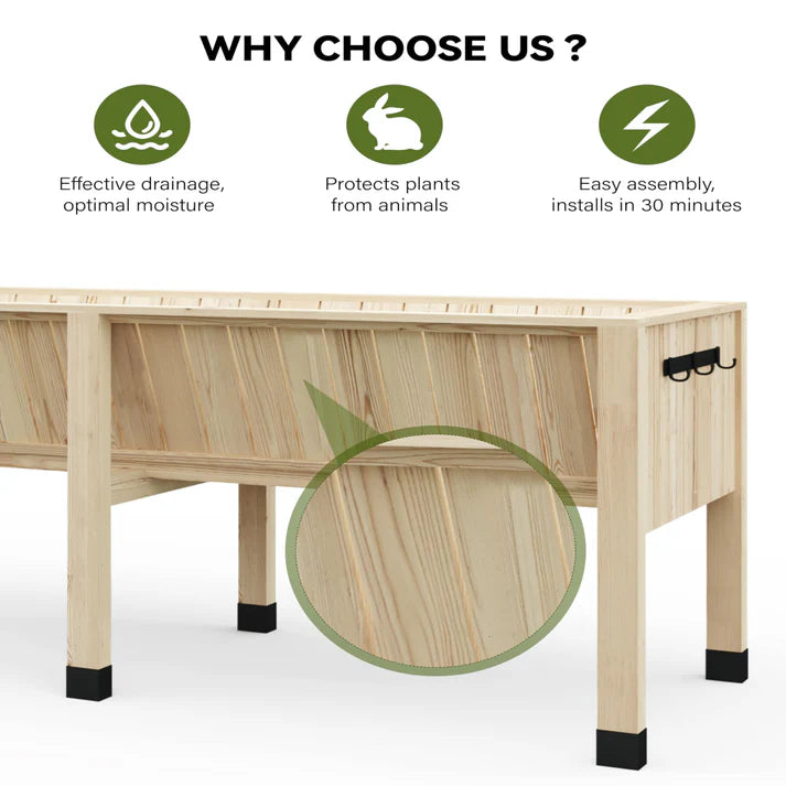 Garvee Erhöhtes Zedernholz-Gartenbeet 183 × 66 × 78 cm – Mit Haken, 35 cm Tiefe, Ergonomisch