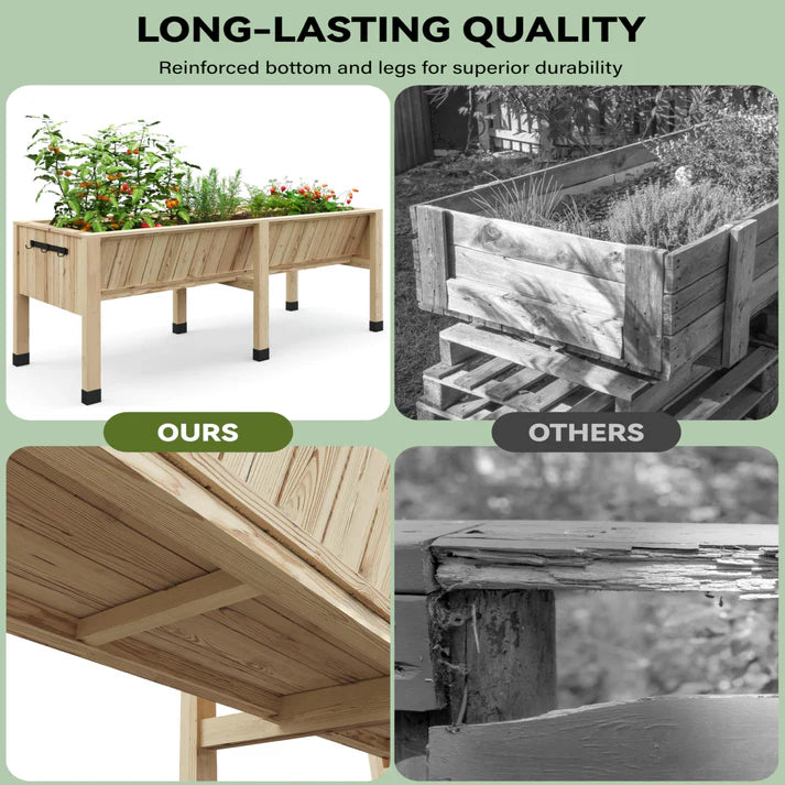 Garvee Erhöhtes Zedernholz-Gartenbeet 183 × 66 × 78 cm – Mit Haken, 35 cm Tiefe, Ergonomisch