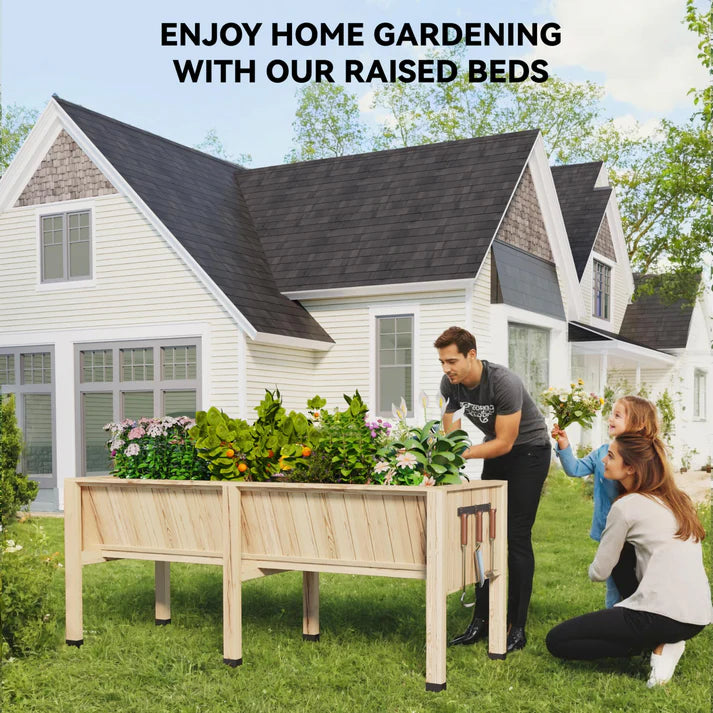 Garvee Erhöhtes Zedernholz-Gartenbeet 183 × 66 × 78 cm – Mit Haken, 35 cm Tiefe, Ergonomisch