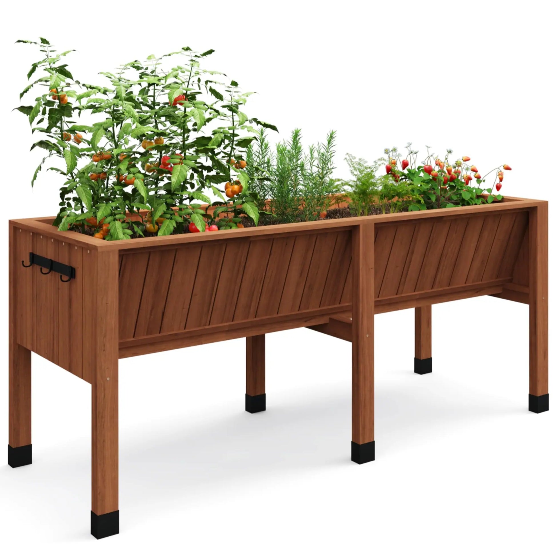 GARVEE Hochbeet aus Zedernholz 183 x 66 x 79 cm, Ergonomisches Pflanzbeet mit 35 cm Tiefe und Haken, Hochbeet für Gemüse, Kräuter, Blumen und Balkon, Dunkelbraun