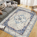 Garvee Vintage Boho Teppich 80x150cm – Waschbarer Kurzflor Teppich Mit Rutschfester TPR-Rückseite Für Wohnzimmer, Schlafzimmer & Büro - Blau