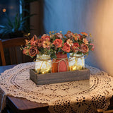 Garvee 3-Teiliges Mason Jar Set Mit Künstlichen Blauen Blumen, Rustikales Holztablett, Timer-Licht Für Wohnzimmer & Küche, 13.5x4.3x4.3 Zoll, Umweltfreundlich - Weiß