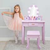 Garvee Kinder Schminktisch Set Mit LED Spiegel & Hocker, MDF Holz, Lila, Für 4–9 Jahre - Lila