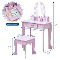 Garvee Kinder Schminktisch Set Mit LED Spiegel & Hocker, MDF Holz, Lila, Für 4–9 Jahre