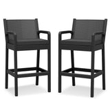 Garvee Barhocker Set 2 Outdoor, Mit Armlehnen, PP Rattan, Metall, Wetterfest, Schwarz