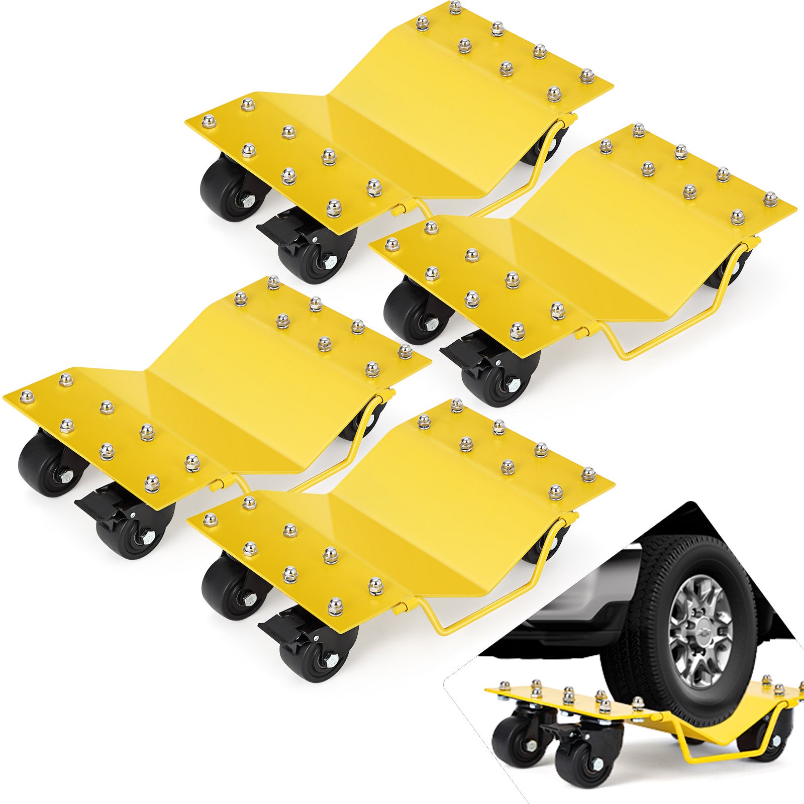 Garvee Schwerlast Rad-Dolly Set (4er-Set) – 8000 lbs (3629 kg) Tragkraft, 360° Lenkrollen mit Feststeller, für Auto, LKW & Motorrad (Gelb)