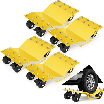 Garvee Schwerlast Rad-Dolly Set (4er-Set) – 8000 lbs (3629 kg) Tragkraft, 360° Lenkrollen mit Feststeller, für Auto, LKW & Motorrad (Gelb)