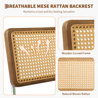 Garvee Mid-Century Rattan Esszimmerstuhl, Handgewebte Rückenlehne, Gepolstert, Holzrahmen, PU-Leder