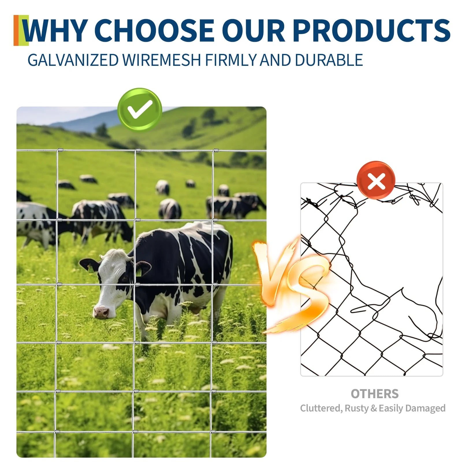 Garvee Rinderzaun 15GA Verzinkt, 1,2×50 m, Korrosionsbeständig für Vieh & Haustiere