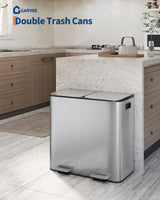 Garvee Doppel-Mülleimer Edelstahl 2x10.6 gal Mit Deckel Pedal Für Küche Und Büro, 25.32x15.83x25.20 Zoll, Silber - silber