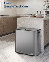 Garvee Doppel-Mülleimer Edelstahl 2x10,6 Gal Mit Deckel Und Pedal Für Küche Recycling Kompakt Matte Grau - grau