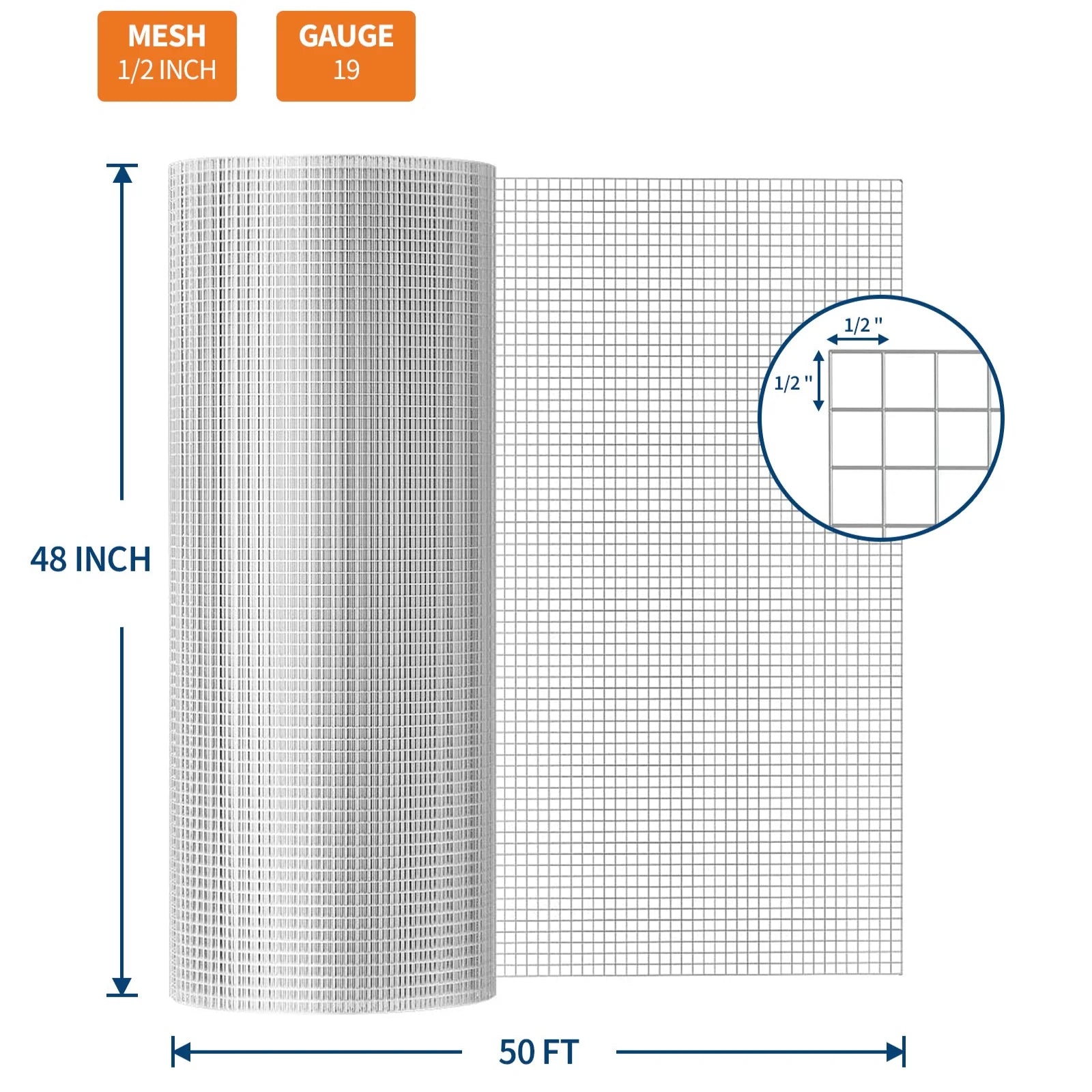 Garvee Drahtgeflecht 1,2×15 m, 1,27 cm Maschen, 19GA Verzinkt, Rostfrei für Garten & Geflügel